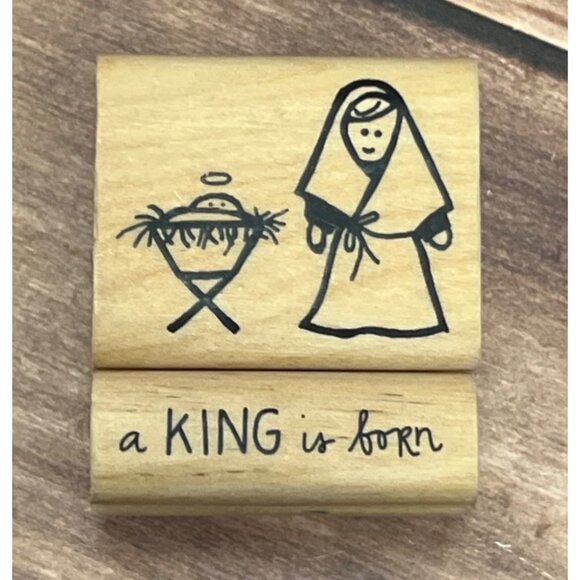 HTF A MUSE SET OF 2 WOOD MOUNTED RUBBER STAMPS NEWBORN KING NATIVITY BABY JESUS - Picture 1 of 4